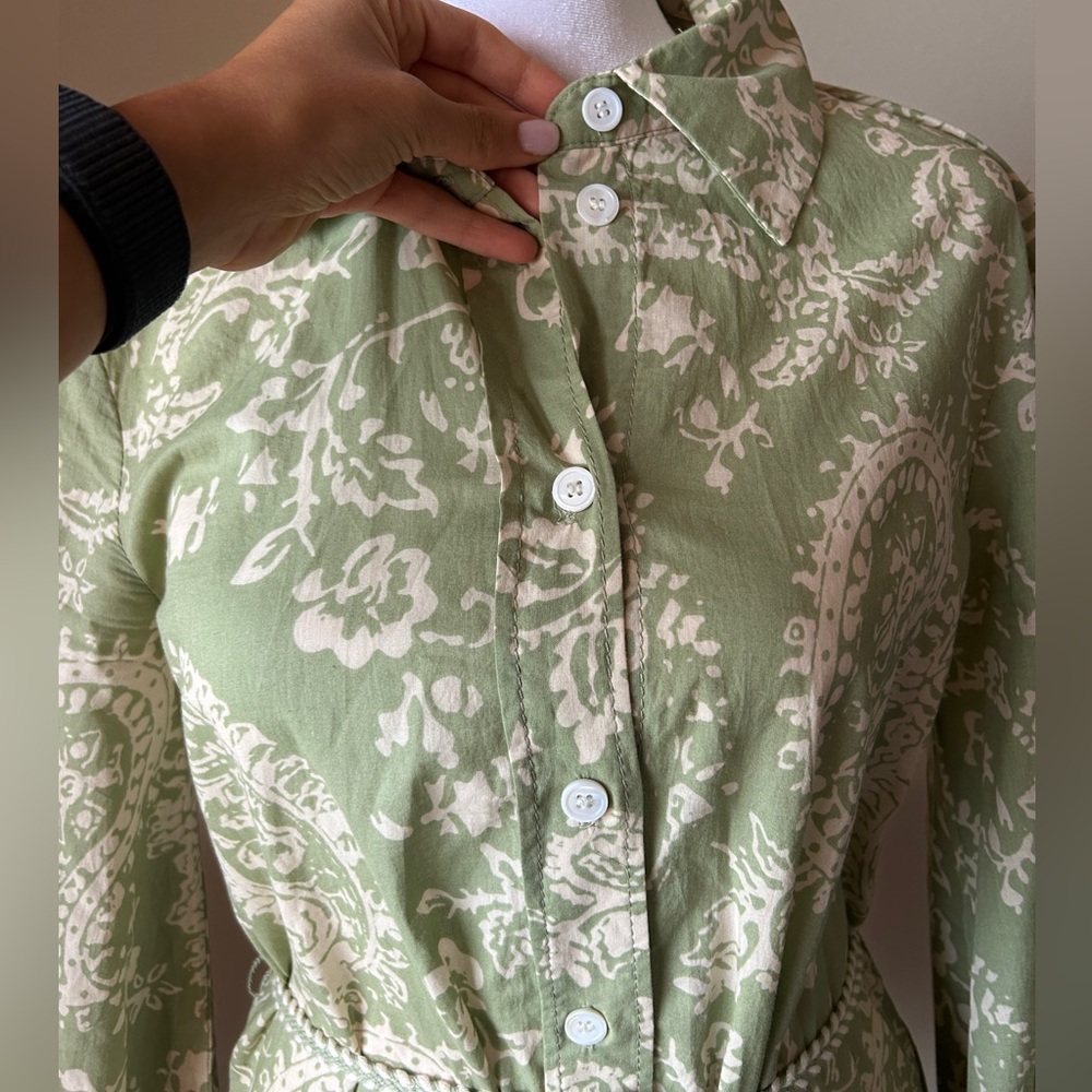 Zara Green Pleated Long Sleeve Sundress - Picture 5 of 14